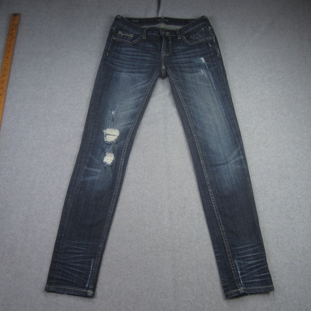 Vigoss Jeans Womens 24x29 Blue Dark Wash‎ The Chelsea Super Skinny  Distressed